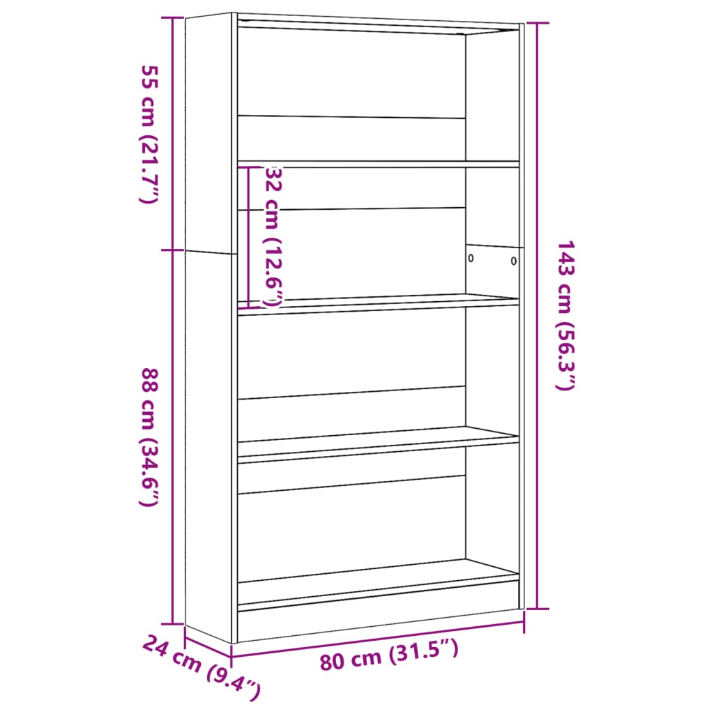 Bookcase Artisian Oak 80x24x143 cm Engineered Wood