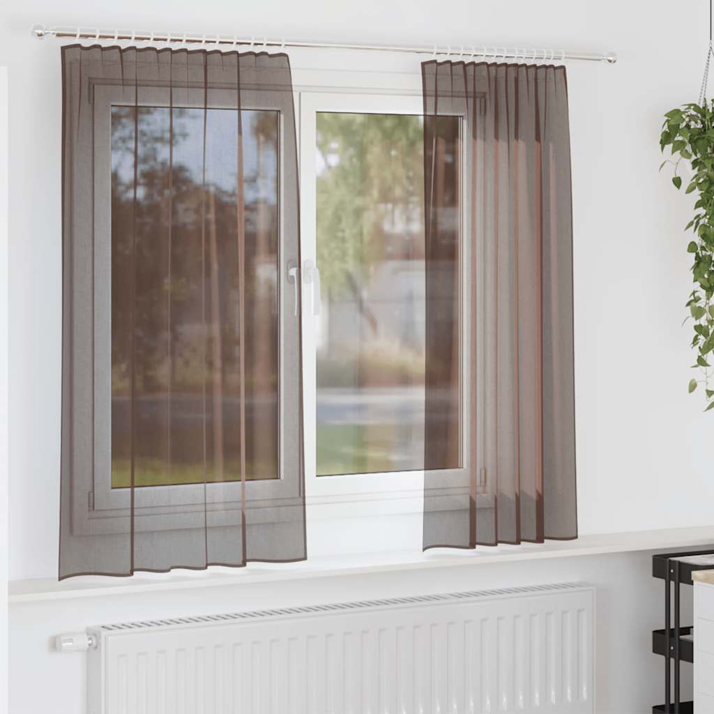 Voile Curtains with Rod Pockets 2 pcs Brown