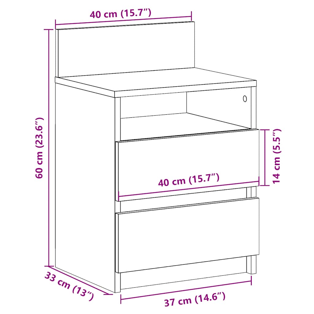 Bedside Cabinet with 2 Drawers White 40x33x60 cm