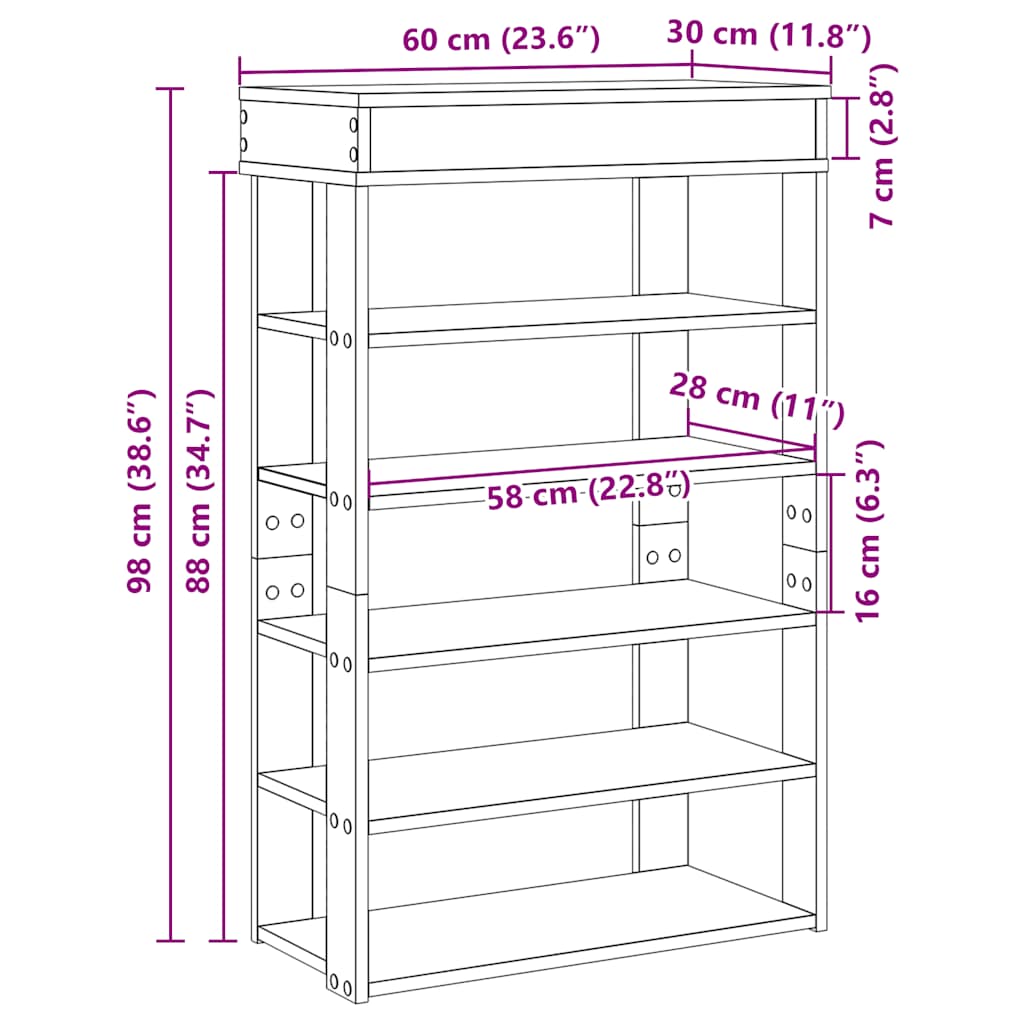 Shoe Rack Black 60x30x98 cm Engineered Wood