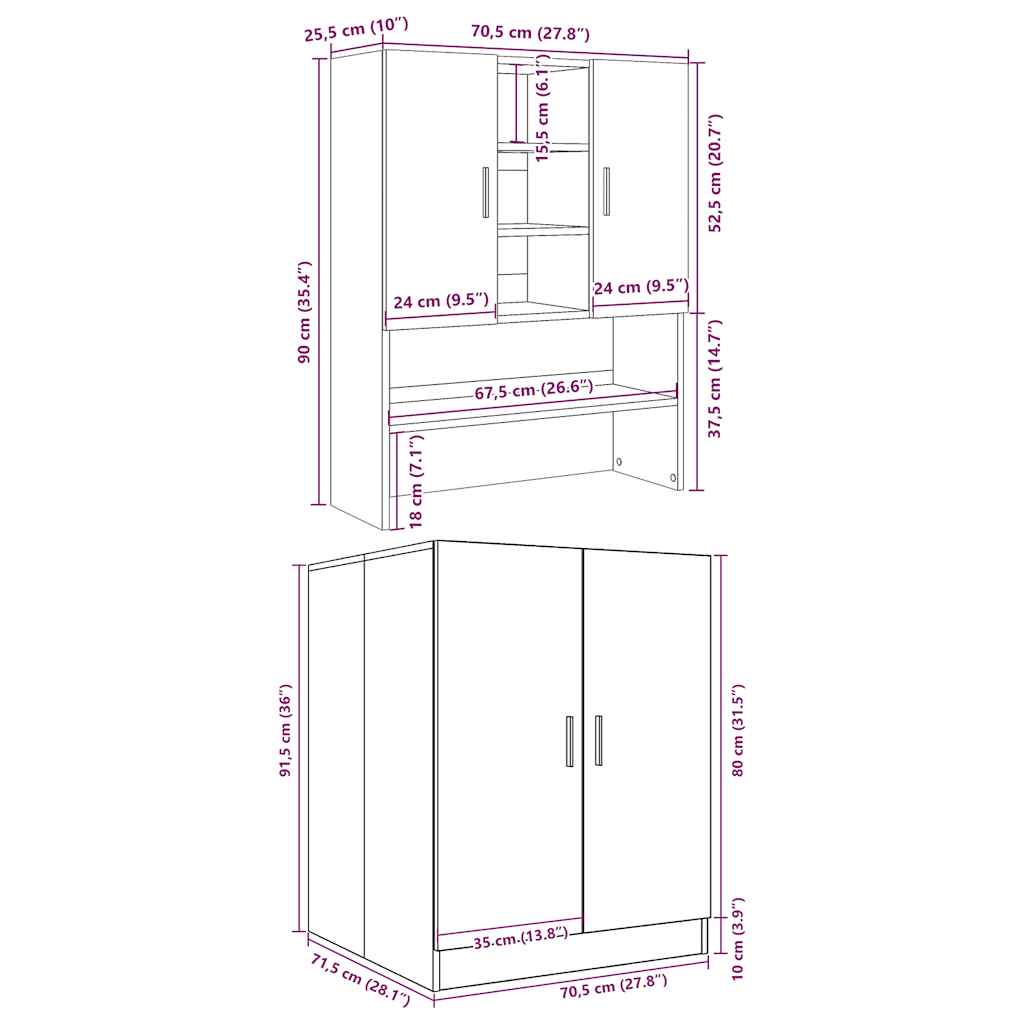 Washing Machine Cabinets 2 pcs Concrete Grey Engineered wood