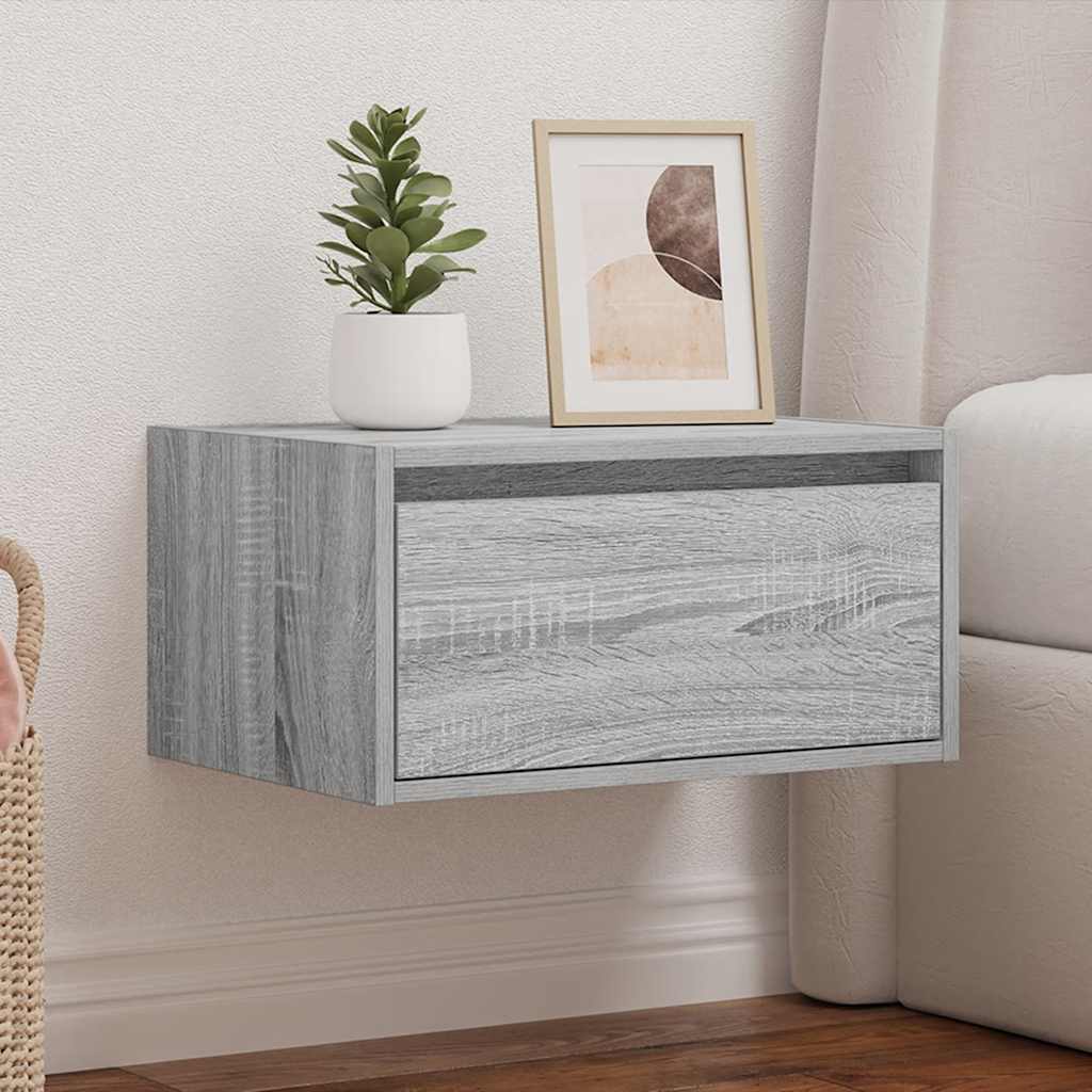 Wall-mounted Bedside Cabinet with LED Lights Grey Sonoma