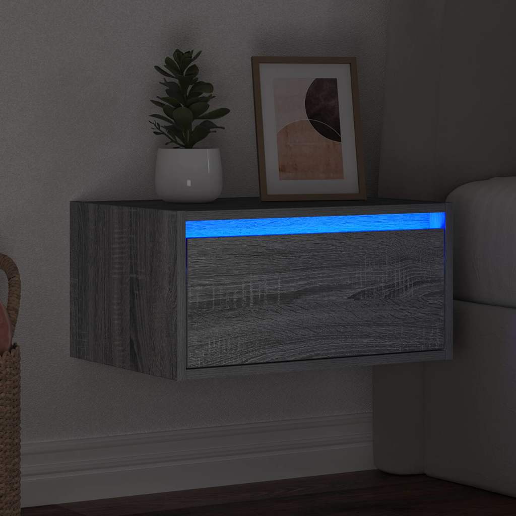 Wall-mounted Bedside Cabinet with LED Lights Grey Sonoma