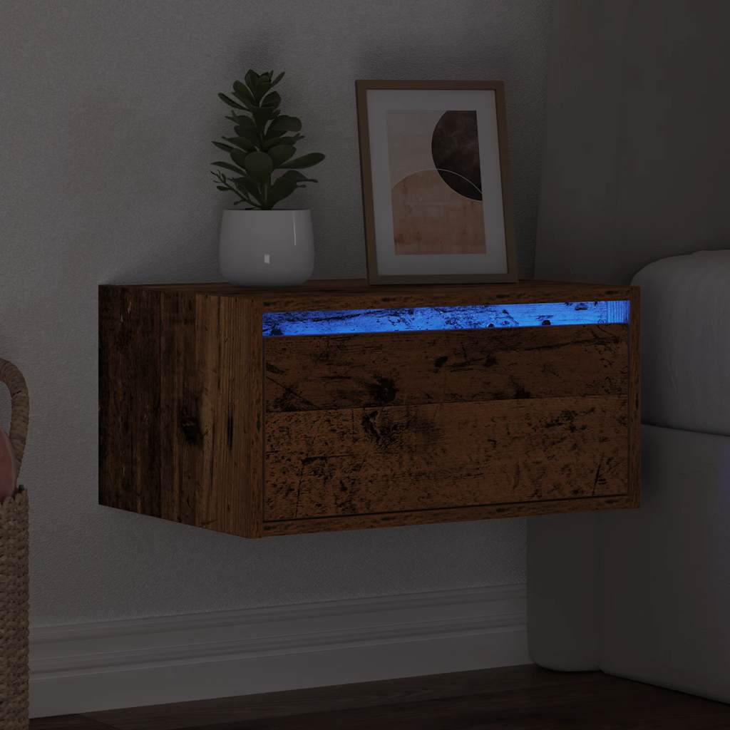 Wall-mounted Bedside Cabinet with LED Lights Old Wood