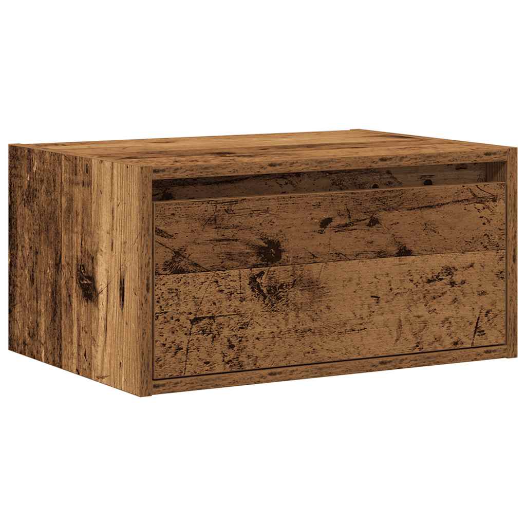 Wall-mounted Bedside Cabinet with LED Lights Old Wood