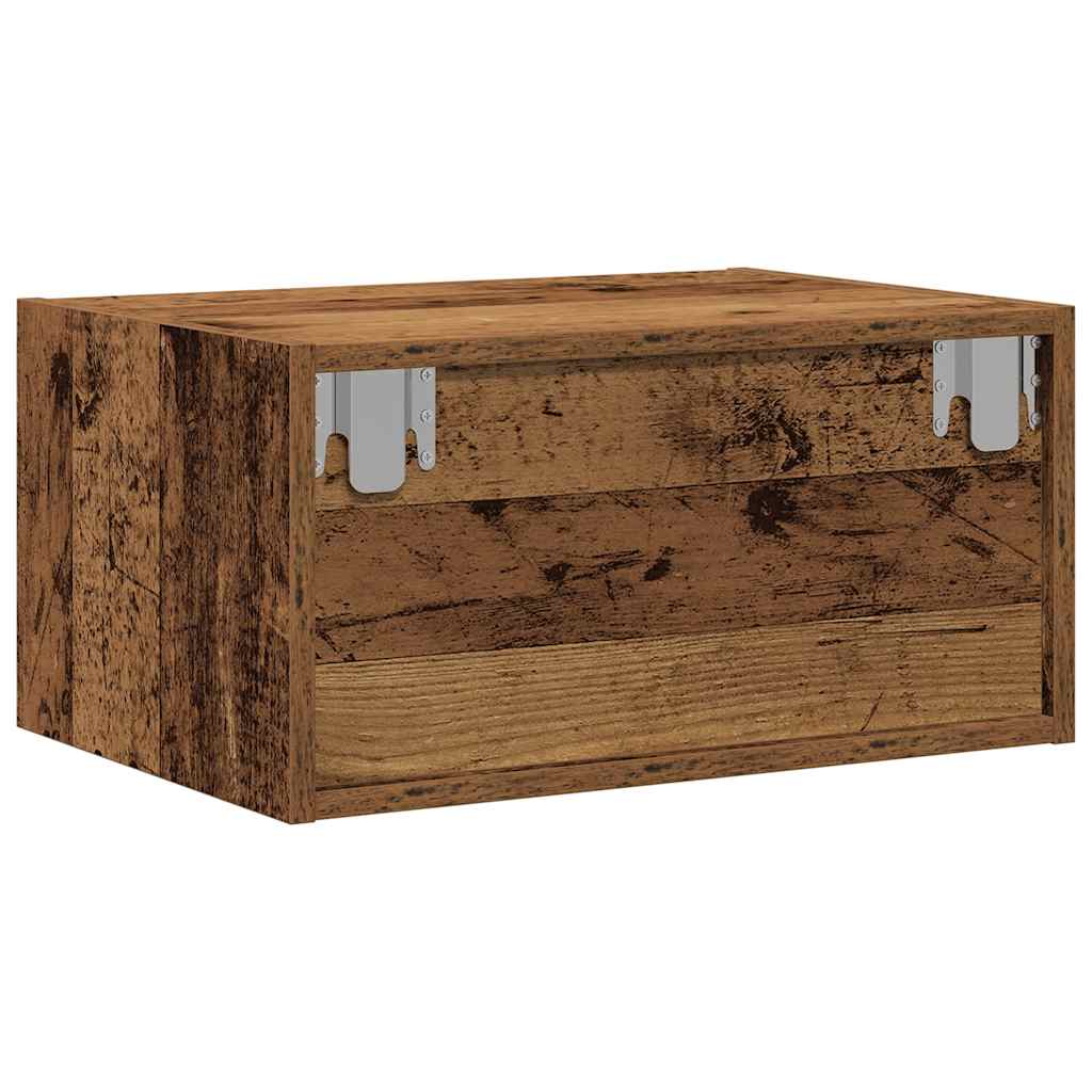 Wall-mounted Bedside Cabinet with LED Lights Old Wood