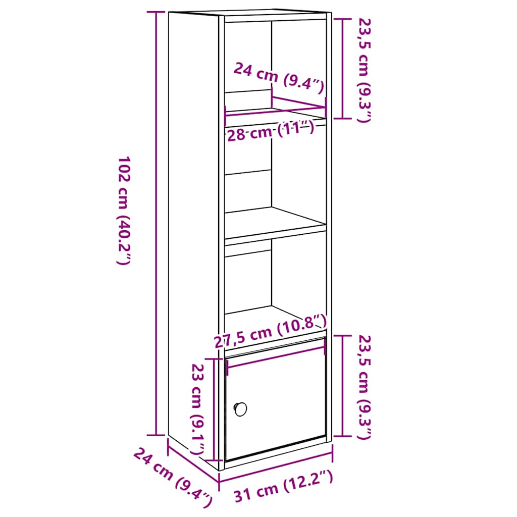 Bookcase Concrete Grey 31x24x102 cm Engineered Wood