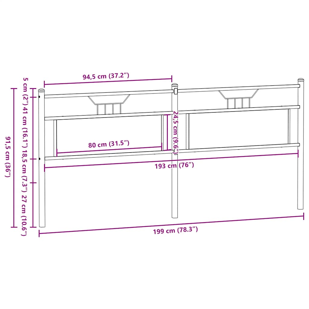 Headboard Smoked Oak 193 cm Engineered Wood and Steel