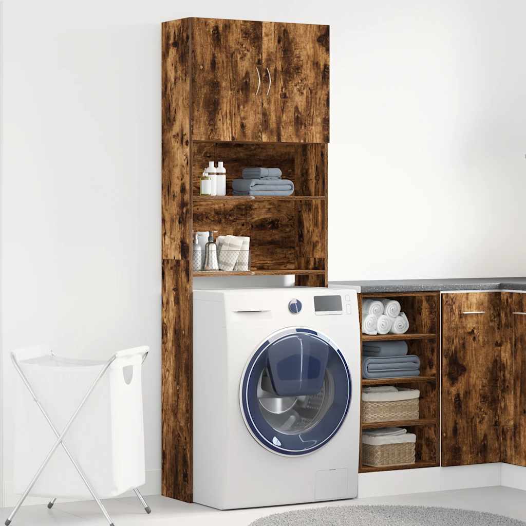 Washing Machine Cabinet Smoked Oak 64x24x190 cm Engineered Wood