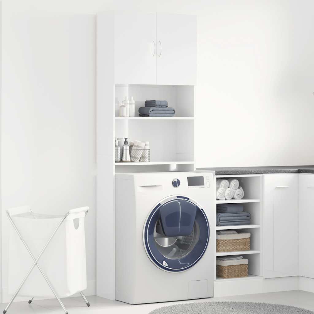 Washing Machine Cabinet High Gloss White 64x24x190 cm Engineered Wood