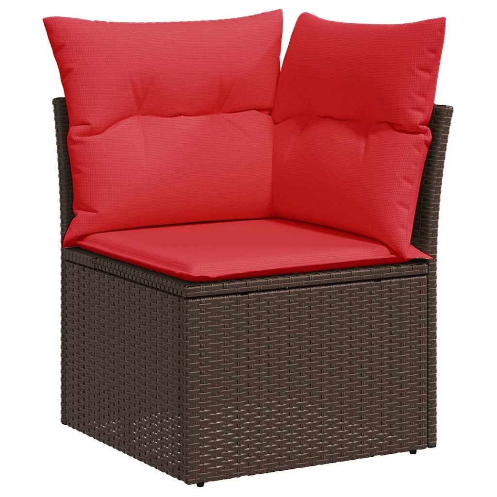 5 Piece Garden Sofa Set with Cushions Brown Poly Rattan Acacia