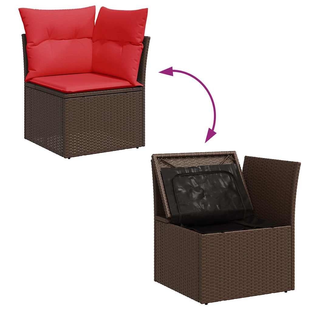 5 Piece Garden Sofa Set with Cushions Brown Poly Rattan Acacia