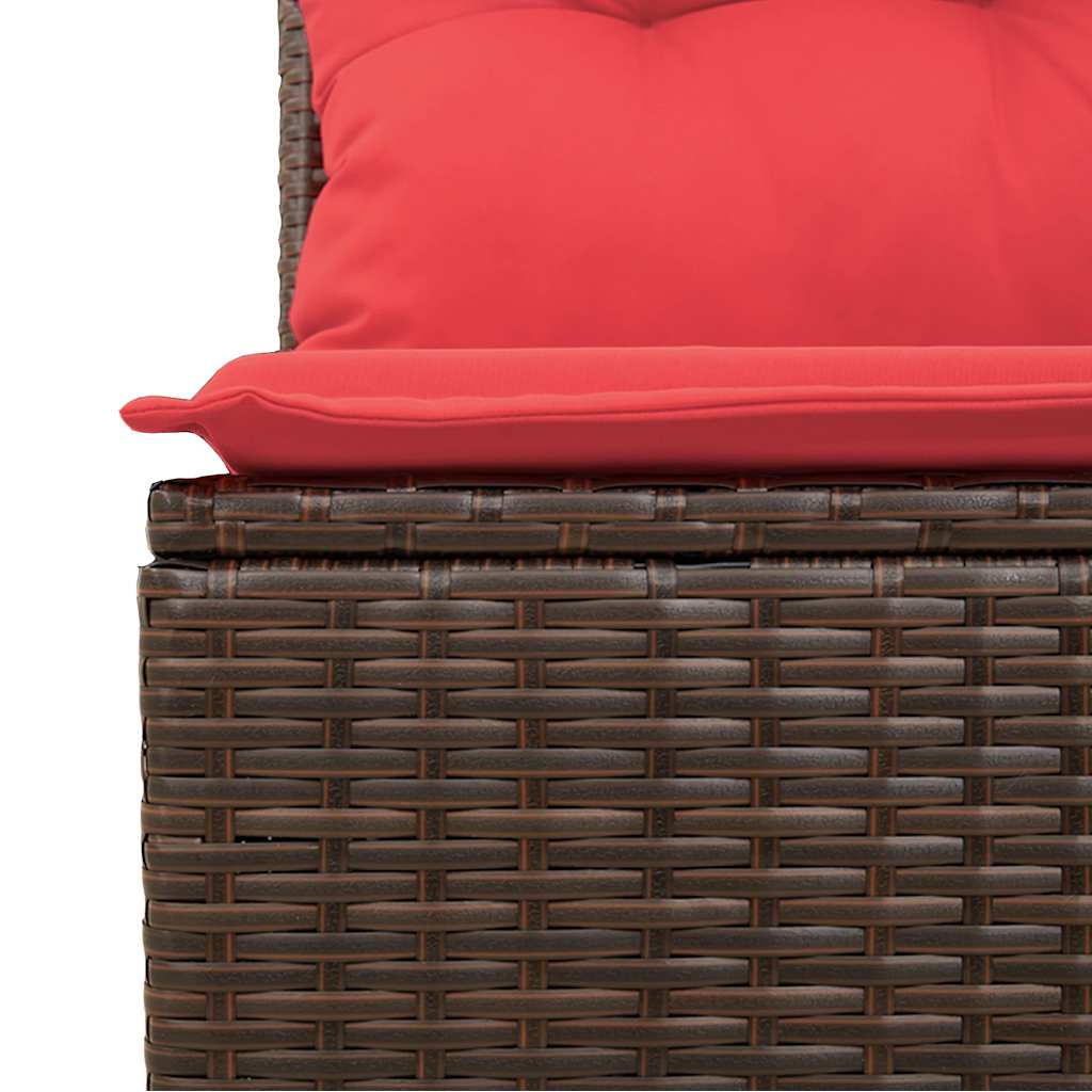 5 Piece Garden Sofa Set with Cushions Brown Poly Rattan Acacia