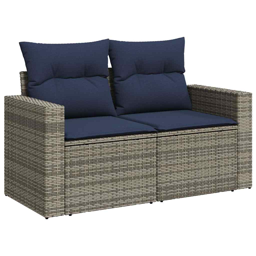 10 Piece Garden Sofa Set with Cushions Grey Poly Rattan Acacia