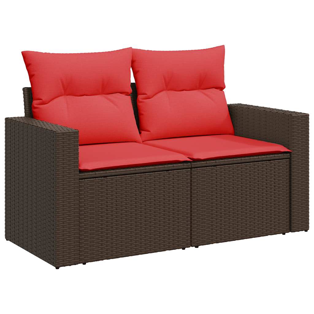 10 Piece Garden Sofa Set with Cushions Brown Poly Rattan Acacia