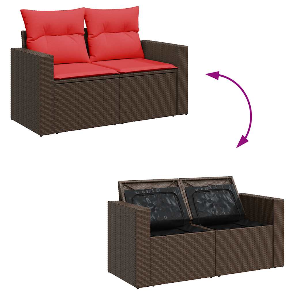 10 Piece Garden Sofa Set with Cushions Brown Poly Rattan Acacia