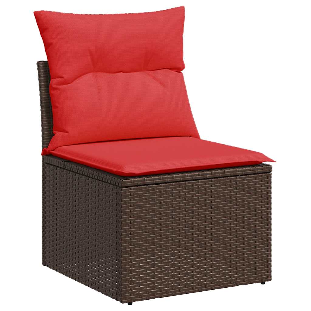 10 Piece Garden Sofa Set with Cushions Brown Poly Rattan Acacia