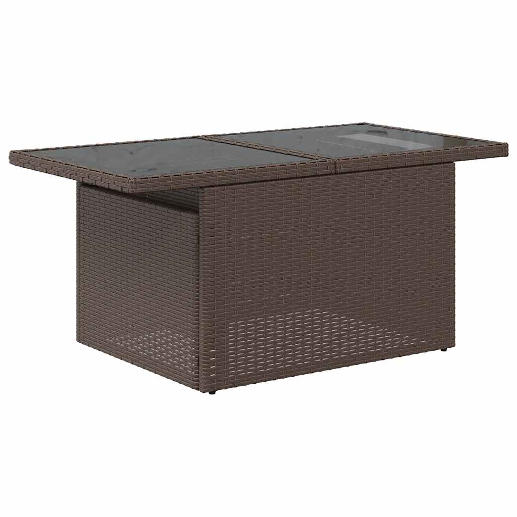 10 Piece Garden Sofa Set with Cushions Brown Poly Rattan Acacia