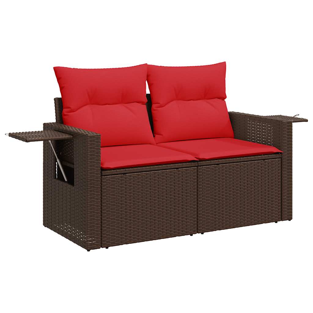 10 Piece Garden Sofa Set with Cushions Brown Poly Rattan Acacia