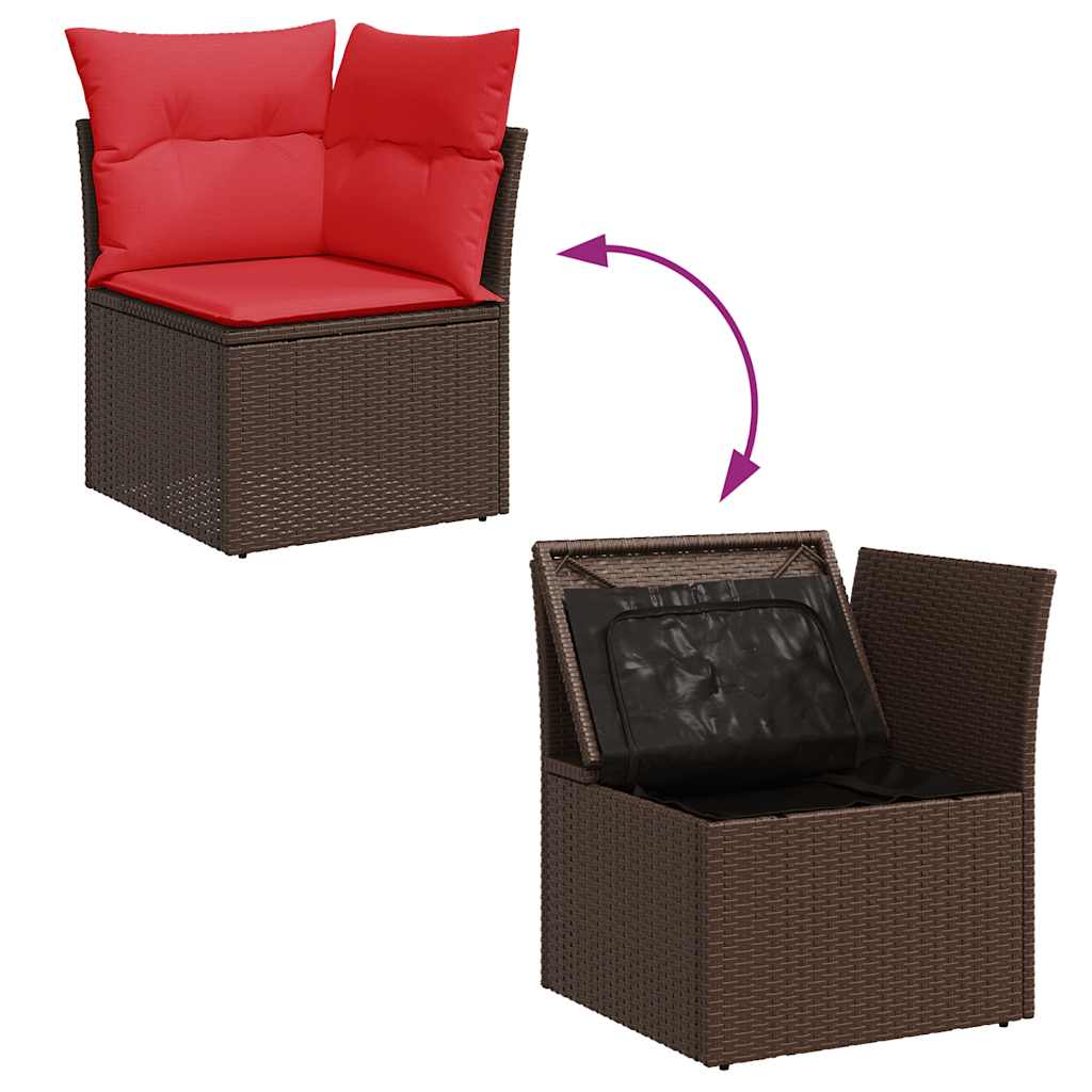 10 Piece Garden Sofa Set with Cushions Brown Poly Rattan Acacia