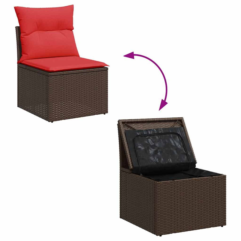 10 Piece Garden Sofa Set with Cushions Brown Poly Rattan Acacia