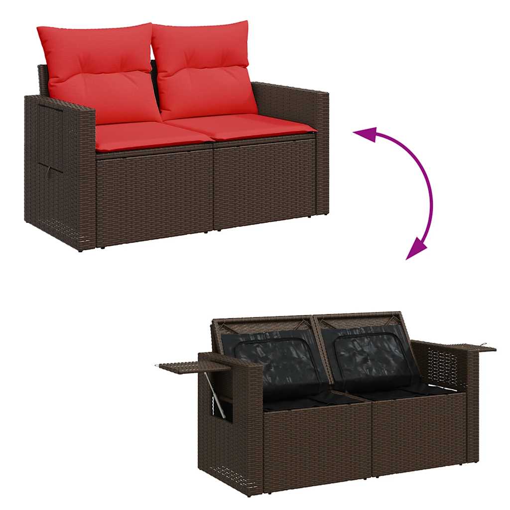 10 Piece Garden Sofa Set with Cushions Brown Poly Rattan Acacia