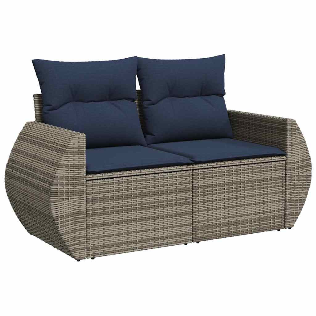 10 Piece Garden Sofa Set with Cushions Grey Poly Rattan Acacia