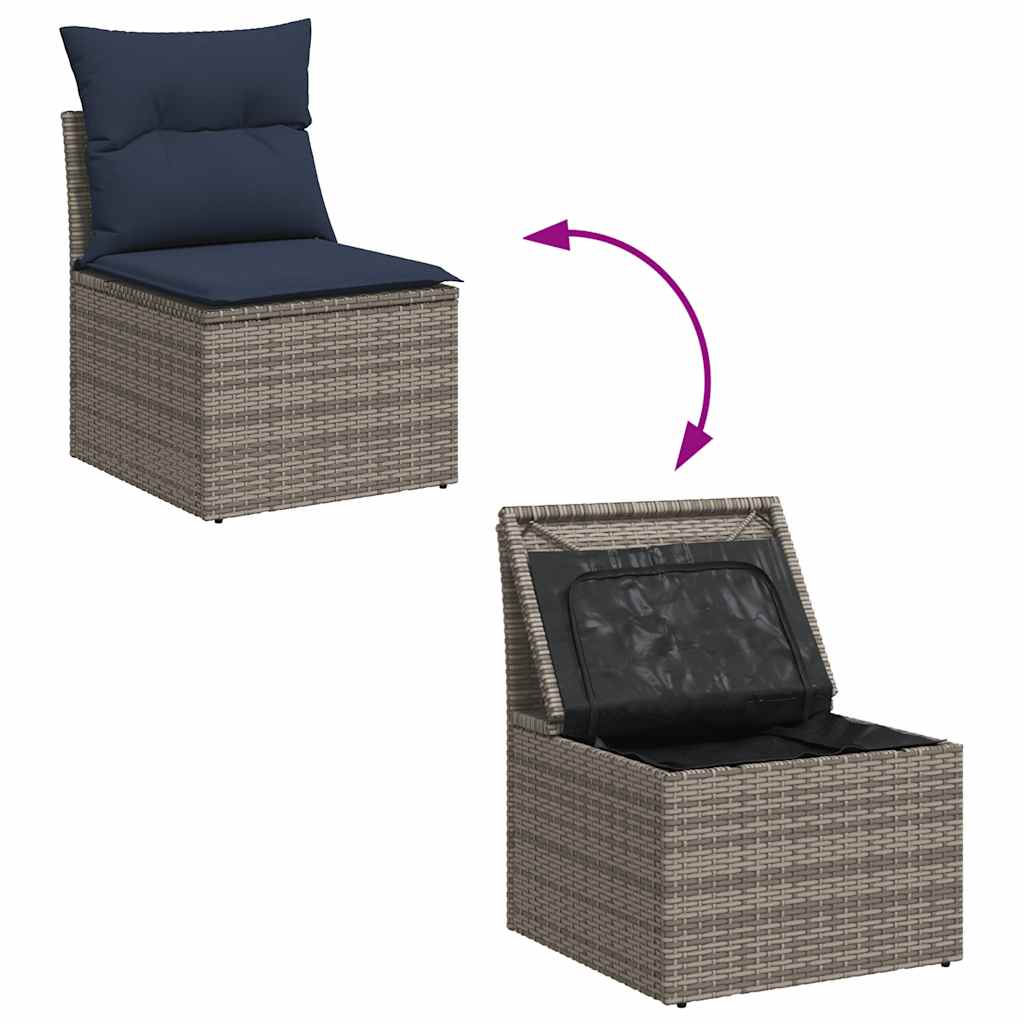 10 Piece Garden Sofa Set with Cushions Grey Poly Rattan Acacia