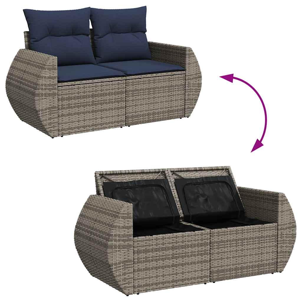10 Piece Garden Sofa Set with Cushions Grey Poly Rattan Acacia