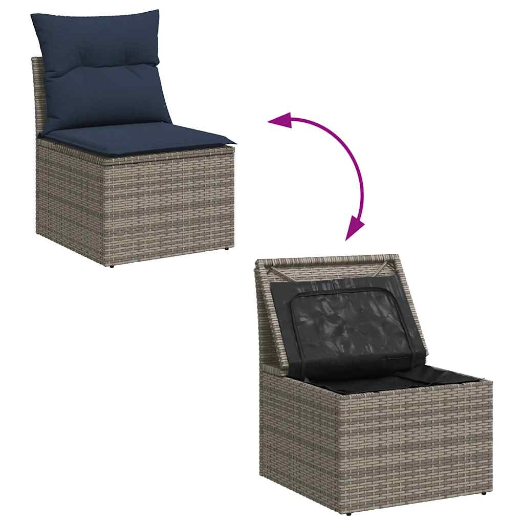 10 Piece Garden Sofa Set with Cushions Grey Poly Rattan Acacia