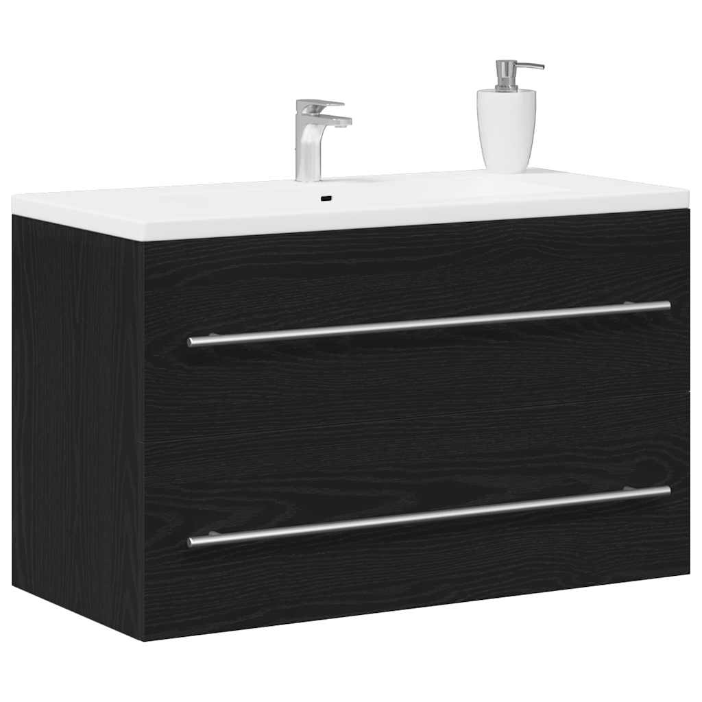 Bathroom Sink Cabinet Black Oak 80x38.5x48 cm Engineered Wood