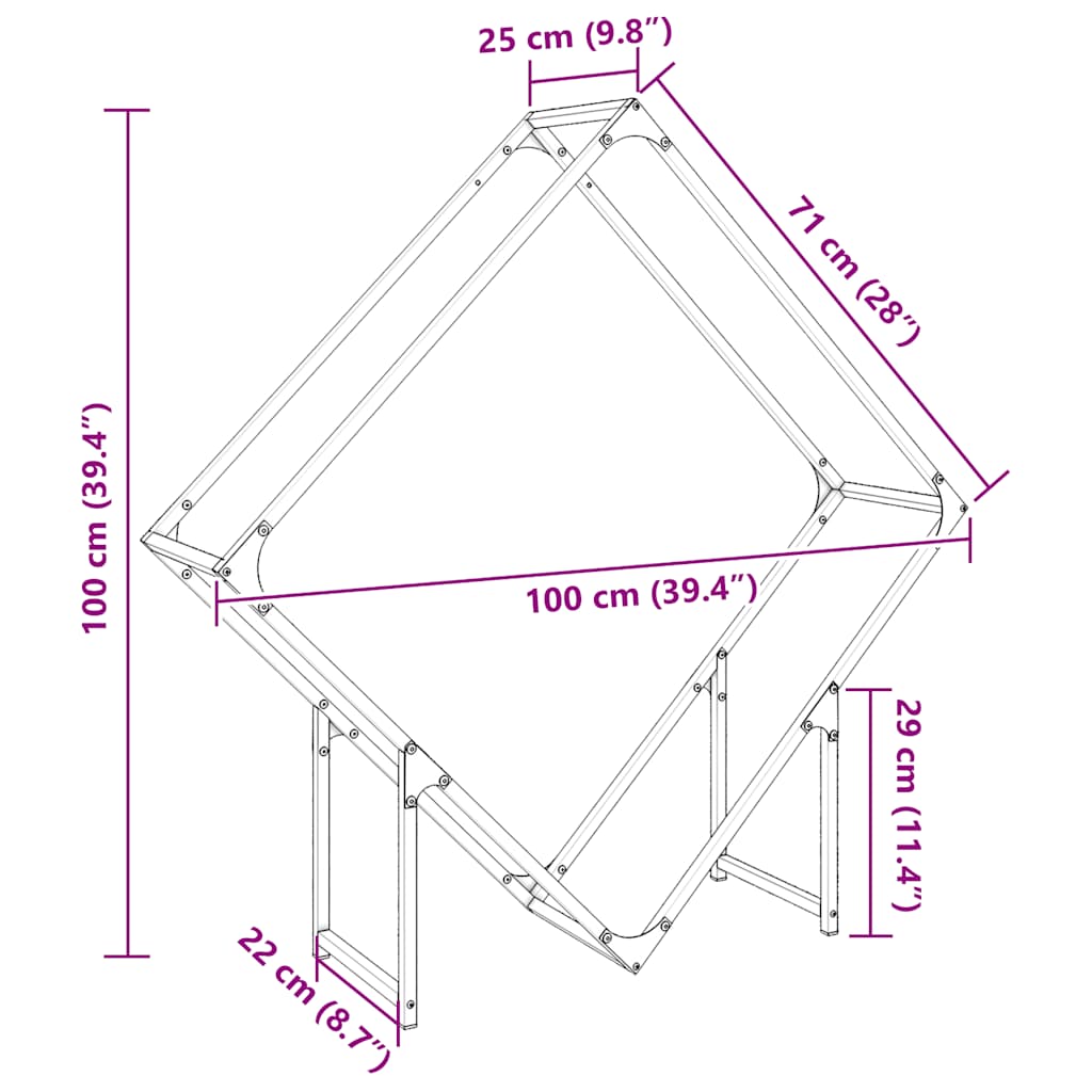 Firewood Rack Black 100x25x100 cm Cold-rolled steel