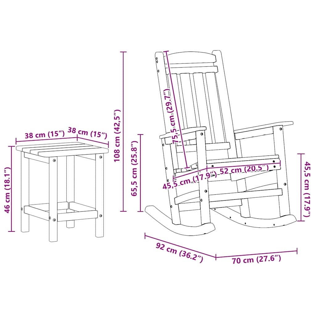Garden Rocking Chair 3 pcs Black 38 x 38 x 46cm Plastic